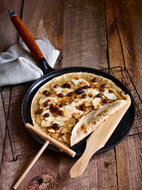 STAUB Crepes Pfanne aus Gusseisen, mit Holzgriff, rund 28 cm, Für alle Herdarten geeignet, Schwarz