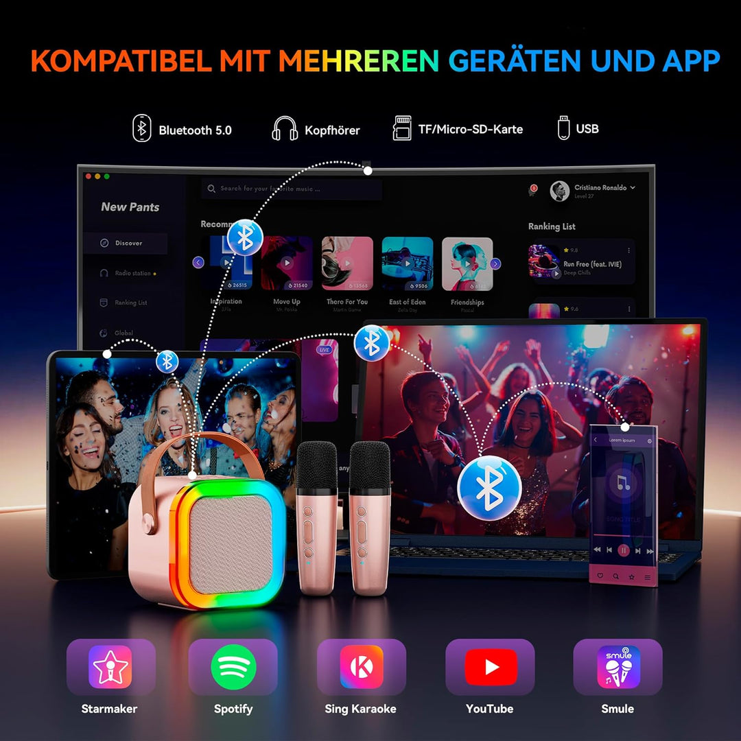 [2025] Karaoke Maschine mit 2 Karaoke Mikrofonen Musikinstrumentzubehör: Wowstar Karaoke Anlage mit
