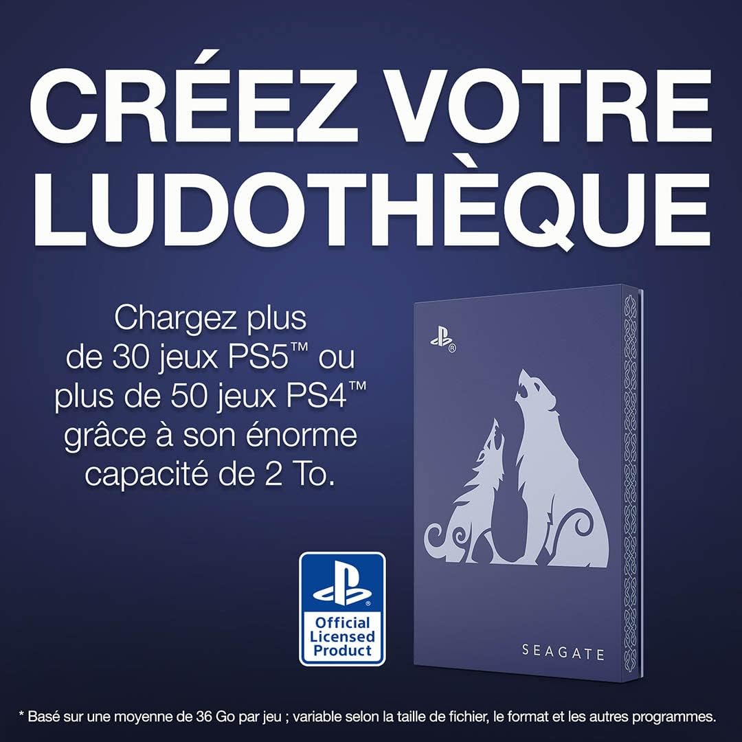 Seagate Game Drive PS4/PS5, 2TB, tragbare externe Festplatte, God of War Limited Edition, 2.5 Zoll,
