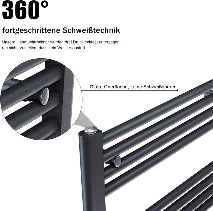 SONNI Handtuchtrockner Heizkörper Bad Mittelanschluss Handtuchwärmer Badheizkörper Anthrazit Gerade