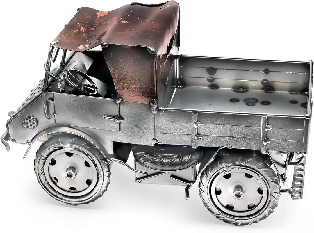 Boystoys.de STEEMO Metallkunst Deko Fertigmodell: Unimog - Bürodeko, Stahl, Grau, 24x11x14 cm - Echt