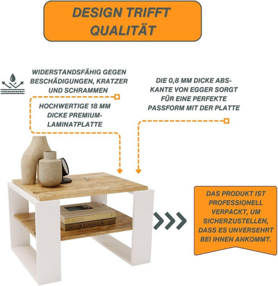 CraftPAK Wohnzimmer Tisch für Couch aus hochwertigem Holzwerkstoff, Stabiler & moderner Couchtisch m