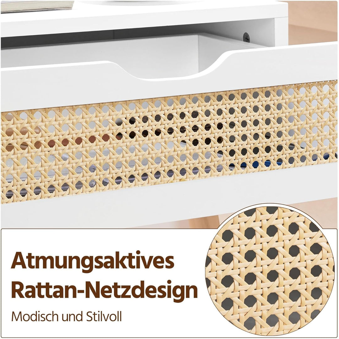 Yaheetech Nachttisch 2er Set Beistelltisch Rattan Nachtkommode mit Schublade Schlichter Boxspringbet