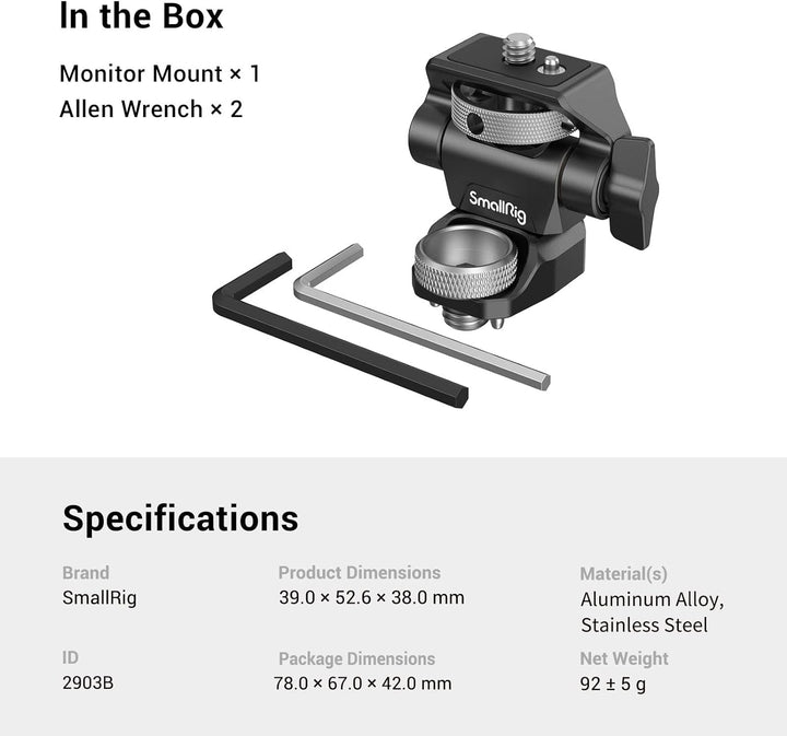 SMALLRIG Kamera Monitor Mount mit 3/8'' Schraube für ARRI-Style, 360° schwenkbarer und 180° neigbare