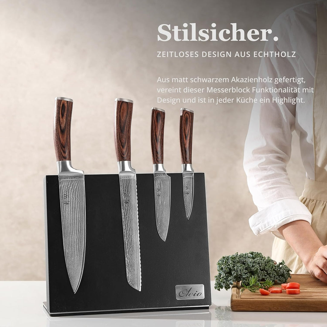 Oleio Magnetischer Messerhalter aus Akazienholz - Hochwertiger Messerblock mit starkem Magnet, Edels