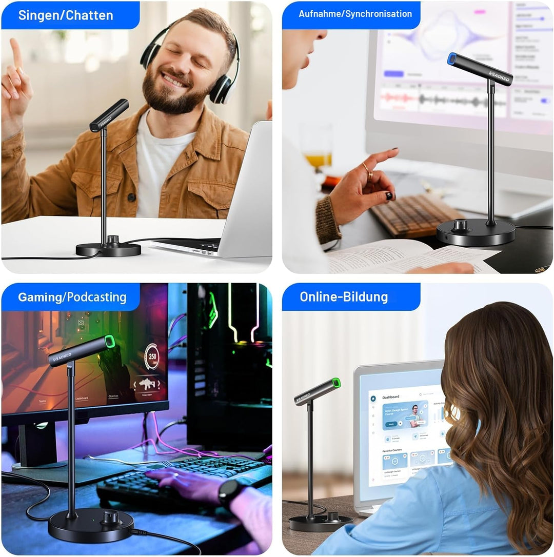 aokeo USB Mikrofon, Gaming Mikrofon PC mit Lautstärkeregelungstasten für Studio,Podcast,Streaming,Yo