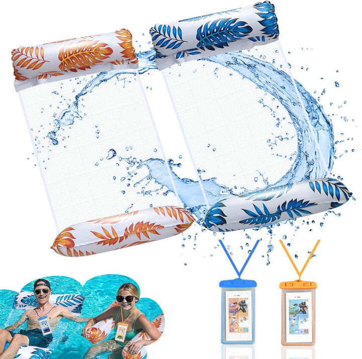 Weeupolfun Aufblasbares Schwimmbett Wasserhängematte, 2 Pcs Tropischer Regenwald Thema Palmblatt Dru