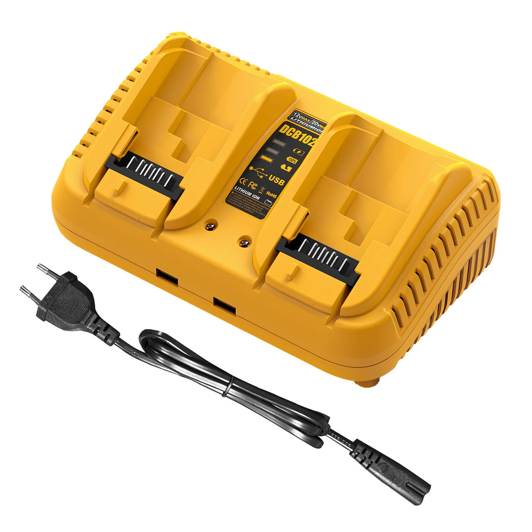 Batterieladegerät Ersatz kompatibel mit Dewalt 12V/20V Akku, 2-Ports Schnellladegerät kompatibel mit