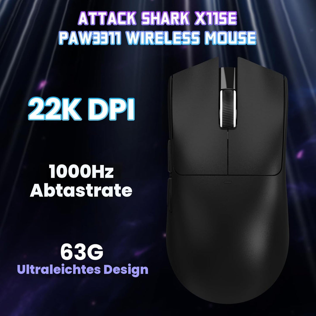 ATTACK SHARK X11SE Kabellose Gaming-Maus, 63g Superleicht, mit PixArt PAW3311-Sensor, 22000 DPI, Tri