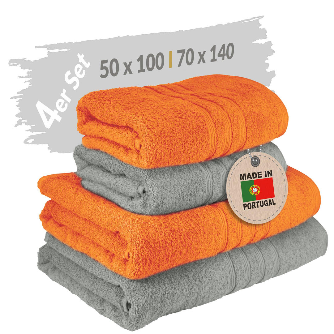 Lashuma Handtücher Gross im Set London, 50x100 – 70x140 Badetücher Set, Farbe: Orange - Stein Grau 4