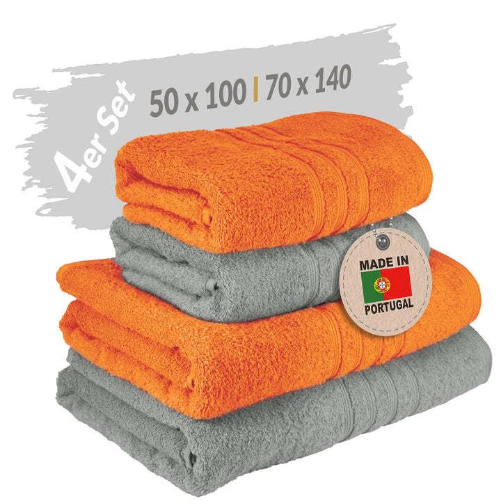 Lashuma Handtücher Gross im Set London, 50x100 – 70x140 Badetücher Set, Farbe: Orange - Stein Grau 4
