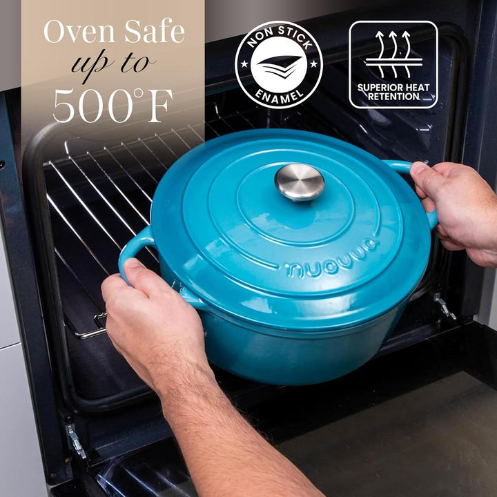 Gusseisen-Topf mit Deckel – Emaille-Schmortopf mit Antihaft, Ofenfest bis 260°C – Blau, 4.7 Liter, 2