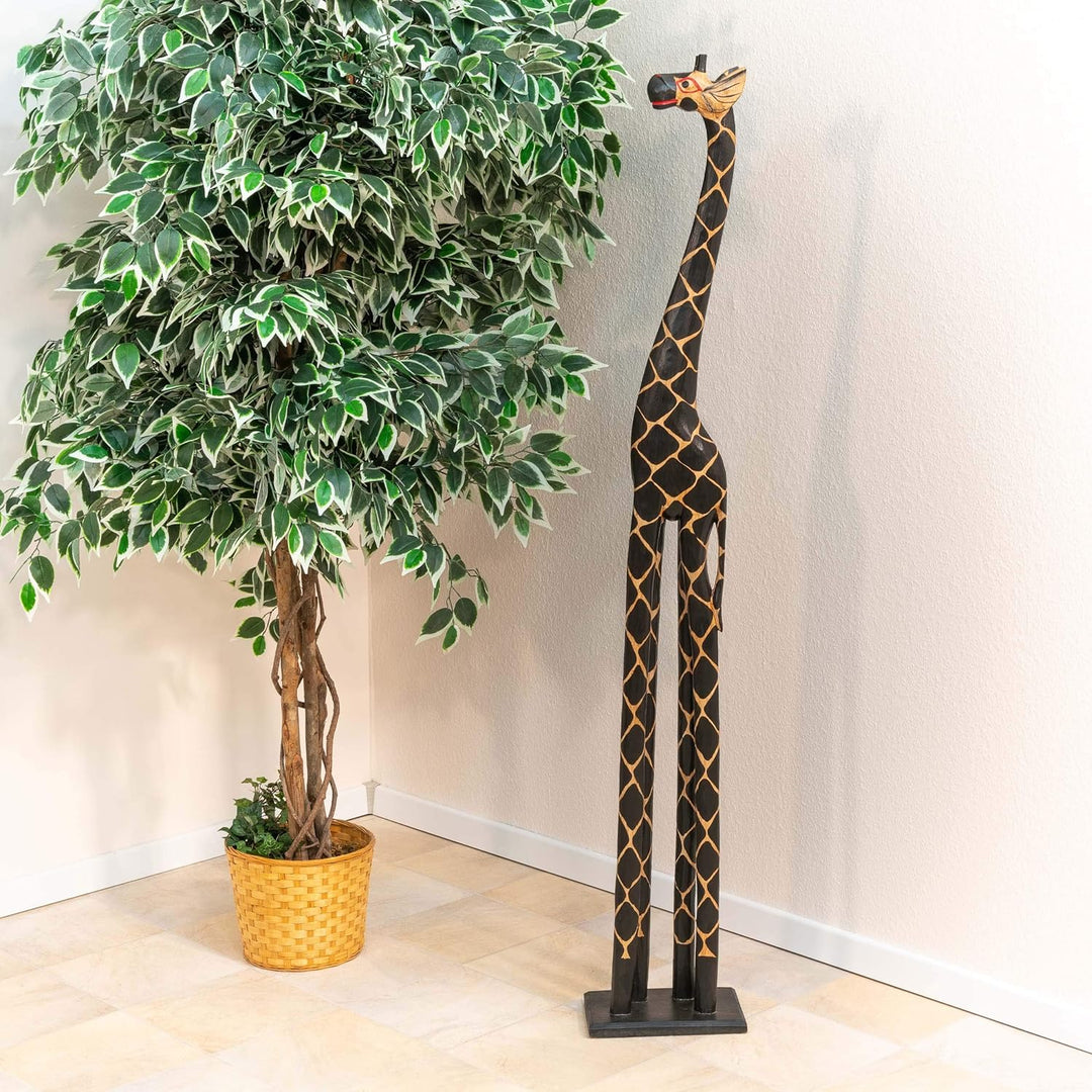 Nexos Trading Deko Giraffe Holzfigur Skulptur Afrika Handarbeit Grösse 150 cm – dunkel Giraffenstatu