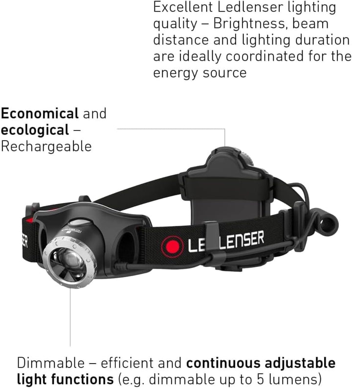 Ledlenser H7R.2 Stirnlampe LED, aufladbar mit Lithium Akku, auch mit 4xAAA Batterien nutzbar, fokuss