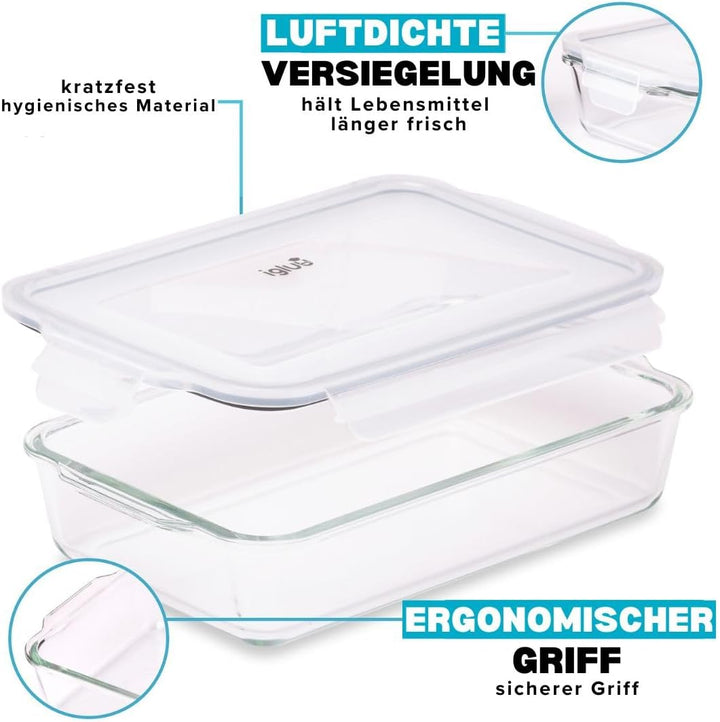 Igluu Meal Prep - Glas-Lasagneform mit luftdichtem Schnappverschluss-Deckel - Grosse rechteckige Bac