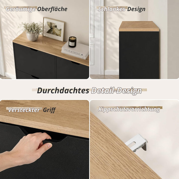LUE BONA Schuhschrank mit 4 Flip-Klappen,Schuhschrank Schmal 23 cm Tiefe,Schuhkipper Geschlossen mit