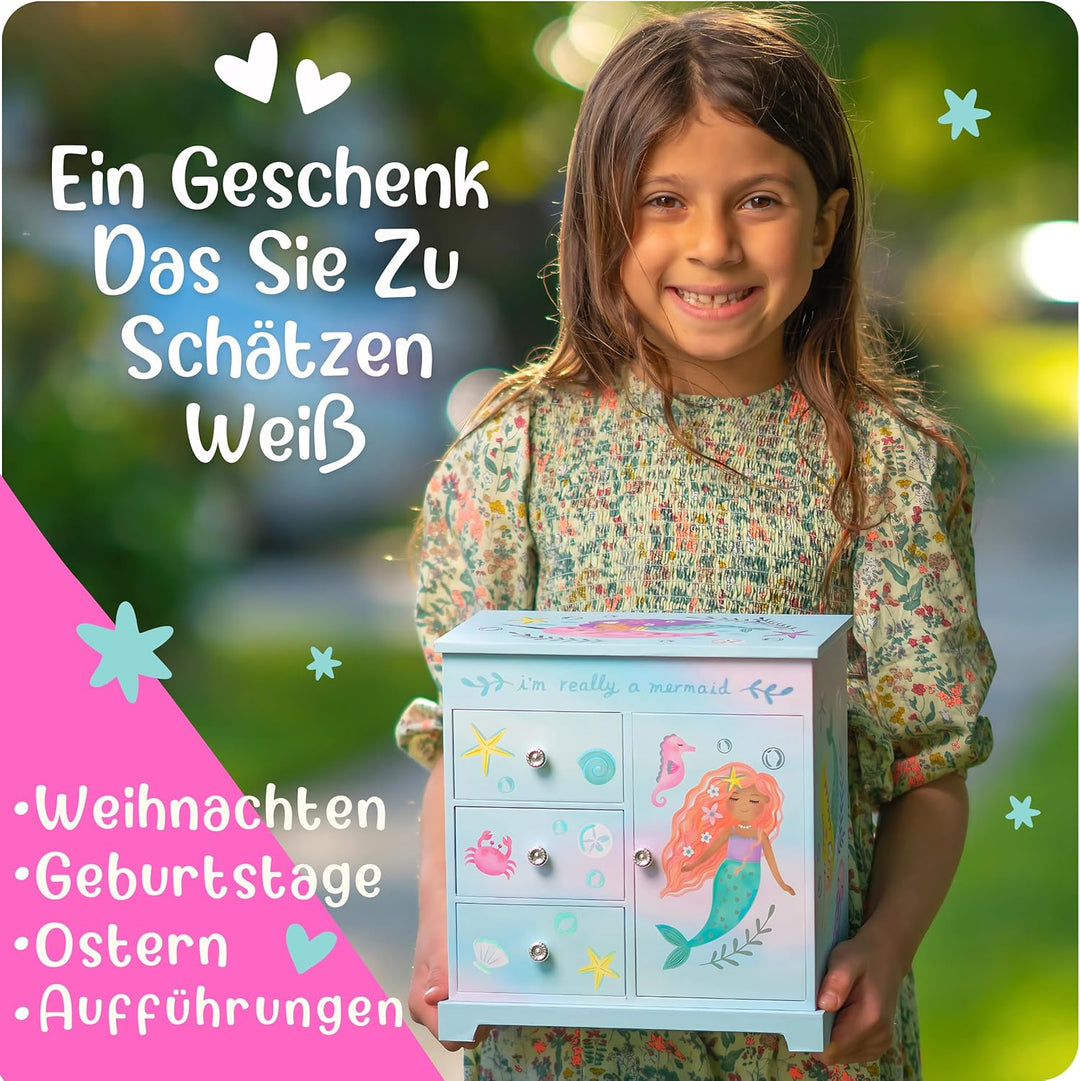 Giggle & Honey® Meerjungfrau Kindergeburtstag Gastgeschenke Mädchen – Music Box Schmuckkästchen mit