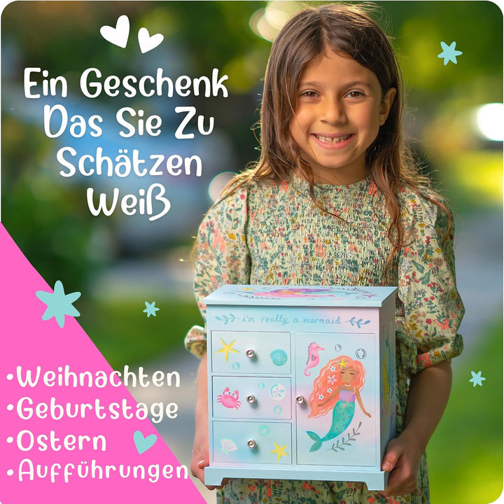 Giggle & Honey® Meerjungfrau Kindergeburtstag Gastgeschenke Mädchen – Music Box Schmuckkästchen mit