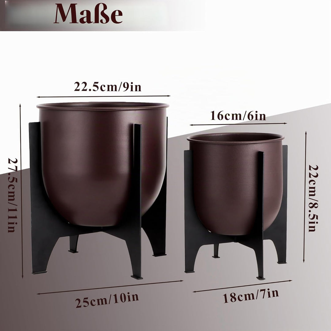 TRIROCKS 2er Set Blumentöpfe mit Metallständer 28/22cm Modern Indoor & Outdoor Pflanzgefässe für Woh