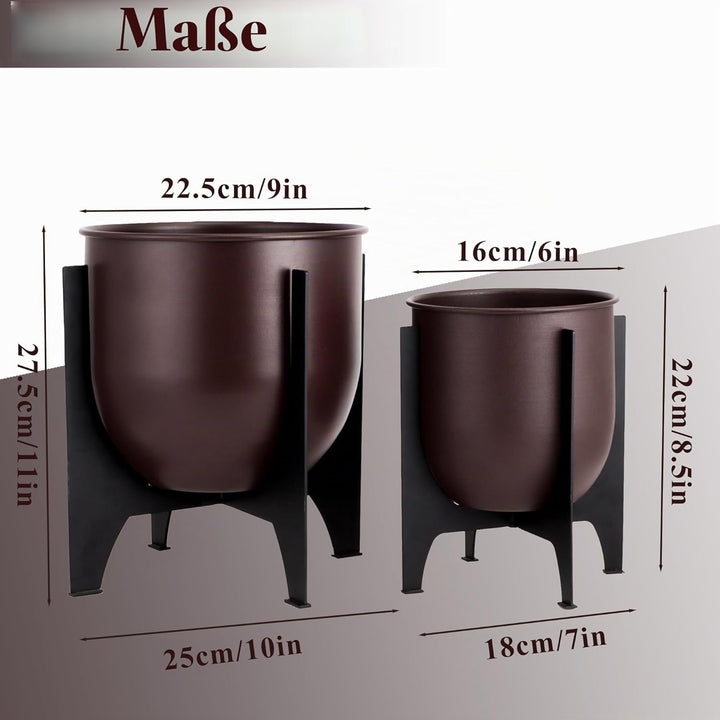 TRIROCKS 2er Set Blumentöpfe mit Metallständer 28/22cm Modern Indoor & Outdoor Pflanzgefässe für Woh