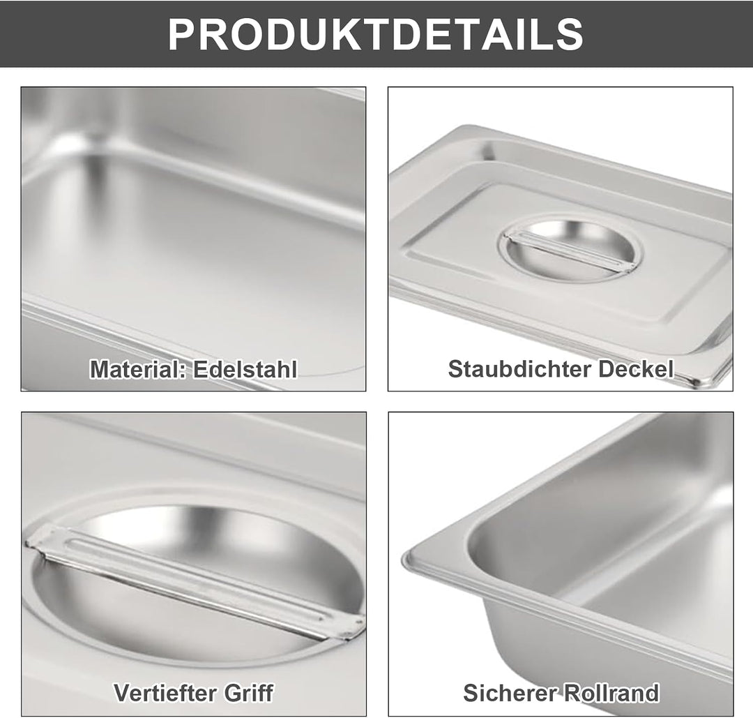 Panierschalen Set 6-teilig mit Deckel, GN 1/3 Behälter aus Edelstahl