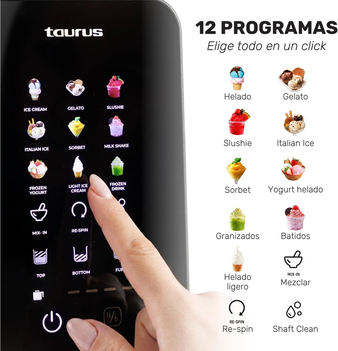 Taurus Gelato Flow Elektrische Eismaschine mit 12 Programmen und 3 Behältern | Verwandeln Sie natürl