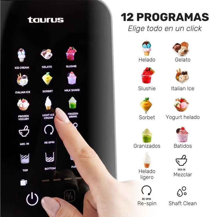 Taurus Gelato Flow Elektrische Eismaschine mit 12 Programmen und 3 Behältern | Verwandeln Sie natürl