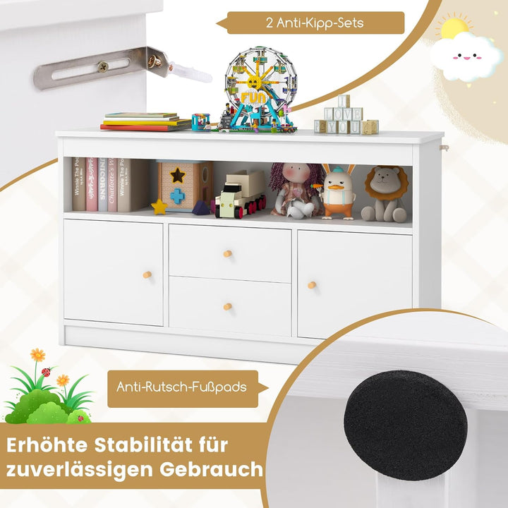 COSTWAY Spielzeugschrank Kinder, Kinderregal aus Holz, Kinderschrank mit 2 Schubladen & 2 Türen, Spi