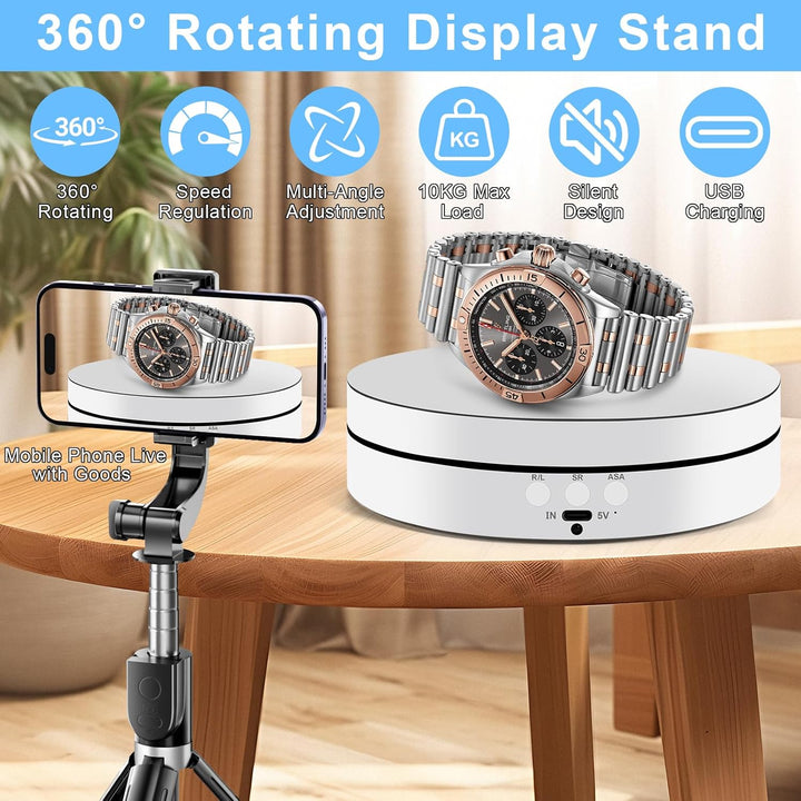 Elektrischer Drehteller 360°, 2in1 Motorisierter Drehständer Display-Tisch zur Präsentation von Schm