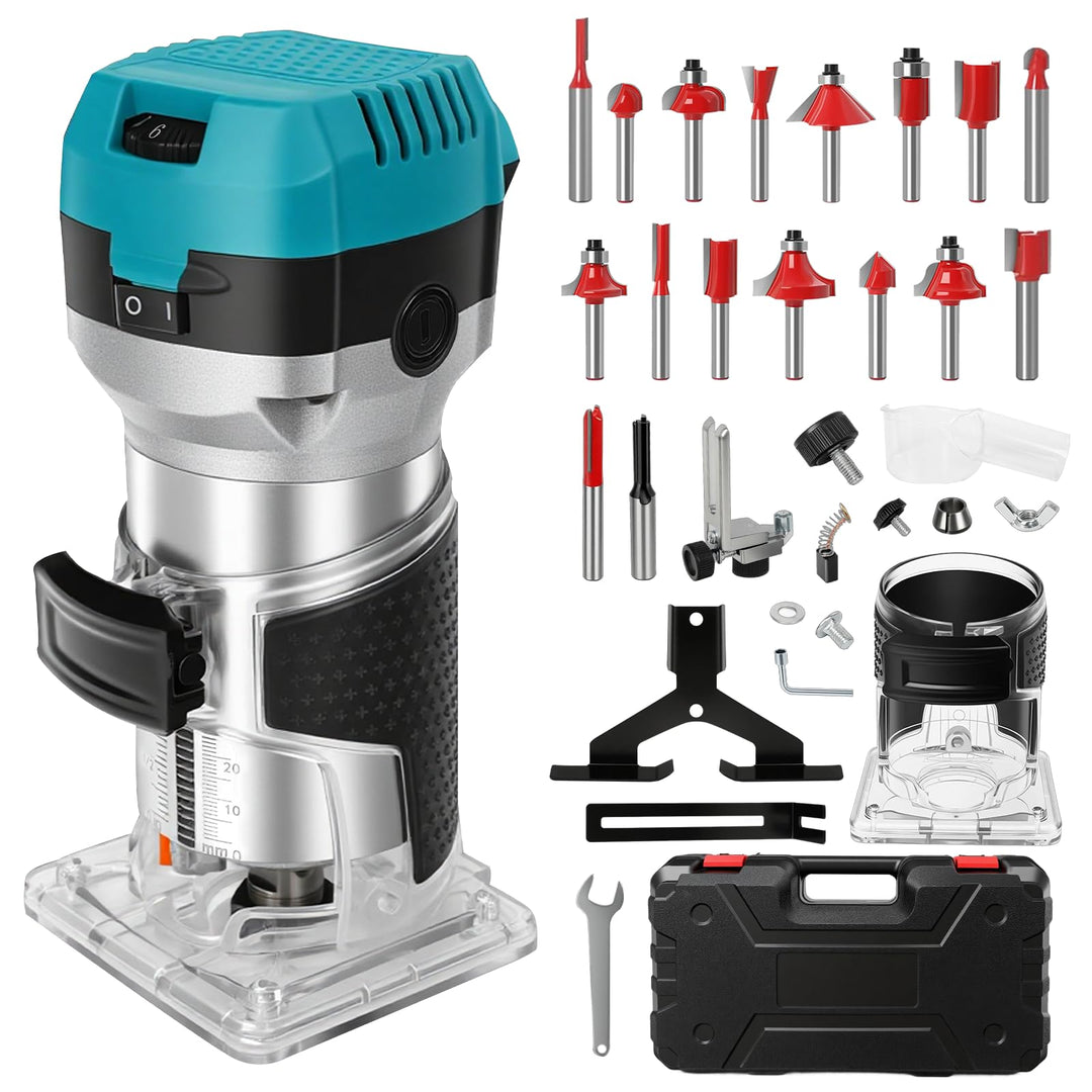 Holzfräse Oberfräse Electric Hand Holz Fräsmaschine mit Koffer - 15 Set Zubehör 980 W 330000 R/min 6