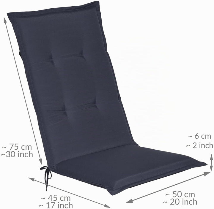 Beautissu 2er Set Gartenstuhlauflage 120x50x6 cm Loft HL Dunkelblau – Hochlehner Polster Auflage, Si