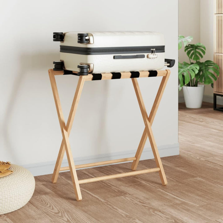Gepäckablage aus Bambus 68,5 x 38 x 58 cm mit 4 Gurten, klappbares Kofferregal 70 kg belastbar, Koff