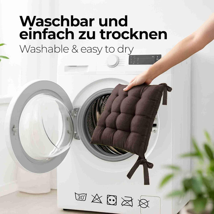 etérea 2er Set Sitzkissen Outdoor 40x40 mit Bändern - Stuhlkissen Braun für Gartenstuhl &amp; Innenberei