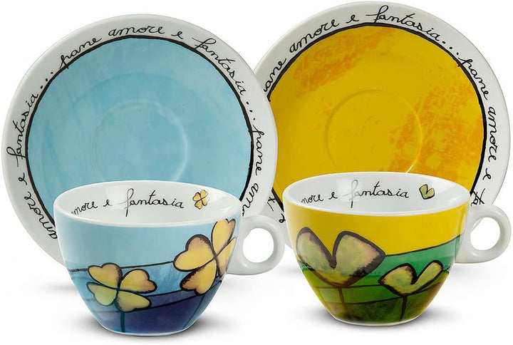 Egan PAF12/1C Set aus Cappuccinotassen, Porzellan, Hellblau/Grün, 4 Stück