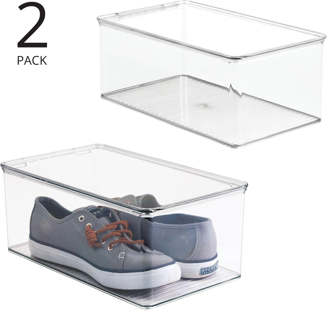 mDesign 2er-Set stapelbarer Schuhkasten mit Deckel – praktischer Schuhkarton aus Kunststoff – ideal