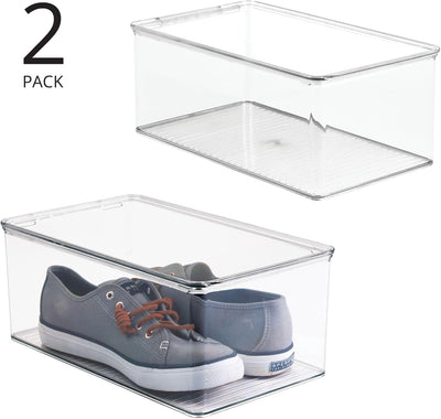 mDesign 2er-Set stapelbarer Schuhkasten mit Deckel – praktischer Schuhkarton aus Kunststoff – ideal