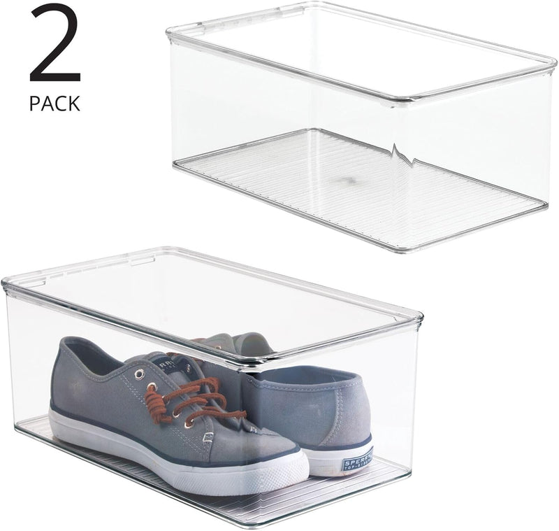 mDesign 2er-Set stapelbarer Schuhkasten mit Deckel – praktischer Schuhkarton aus Kunststoff – ideal