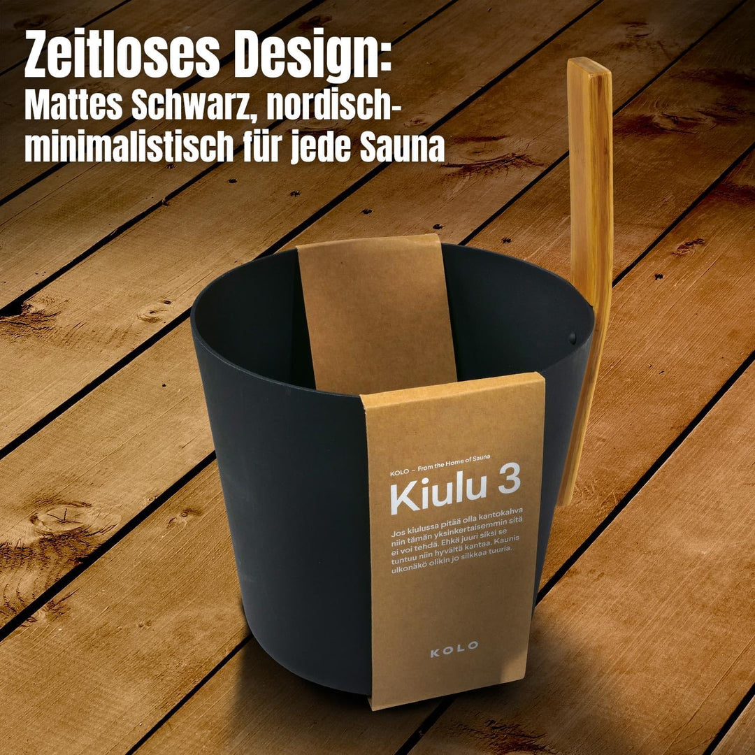 KOLO Sauna Kübel 3 &amp; Kelle - Sauna Aufguss Set - Saunakübel 5l - Aufgusskelle 300ml - Aluminium Schw