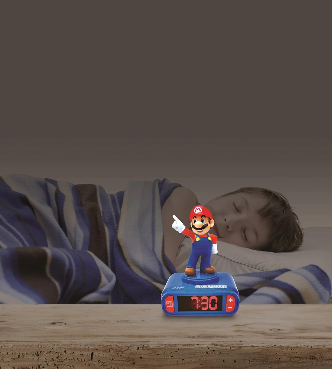 Lexibook - Nintendo Super Mario Digitalwecker mit Klingeltönen - mit Snooze, Uhr, Blau/Rot Farbe - R