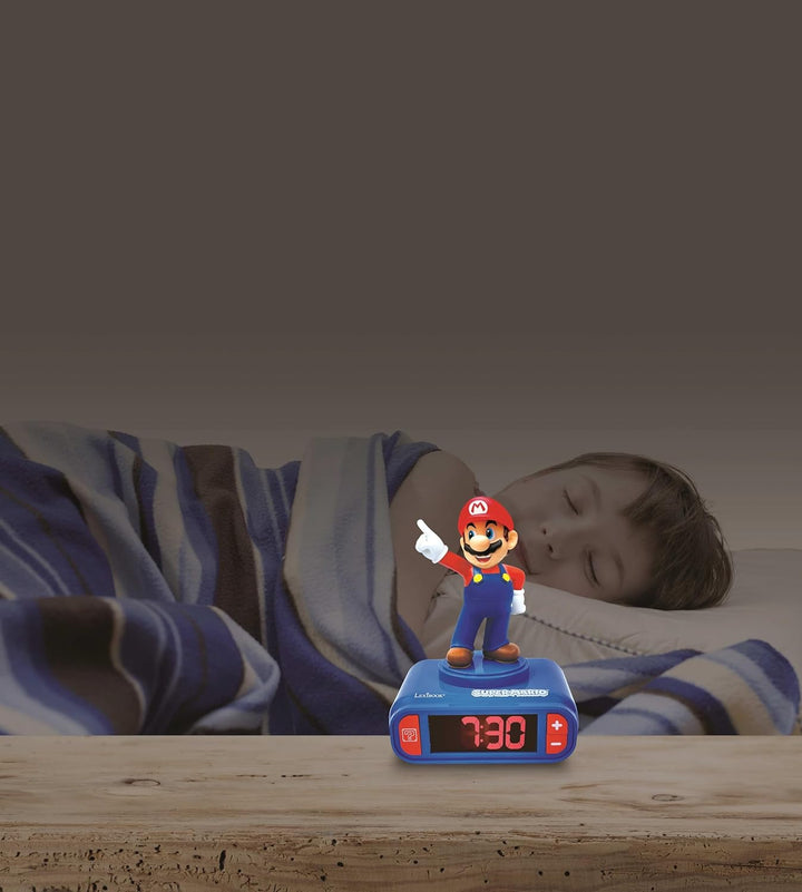 Lexibook - Nintendo Super Mario Digitalwecker mit Klingeltönen - mit Snooze, Uhr, Blau/Rot Farbe - R