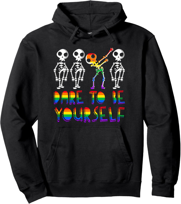 Dare To Be Yourself LGBT Pride Regenbogen-Skelett Lesben Schwul Pullover Hoodie