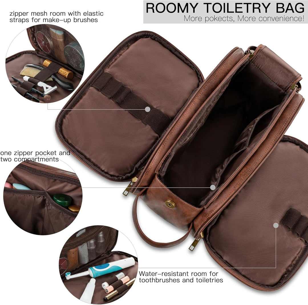Elviros Kulturbeutel PU-Leder für Herren grosse wasserdichte Reise-Kulturtasche Waschtasche im Bade