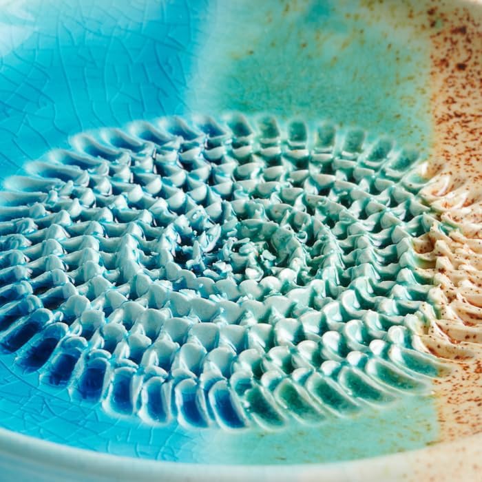 evergrate Keramikreibe 3er Verschenkset - 3 Tellerreiben Ocean mit Küchenpinseln und Rezeptheften, T