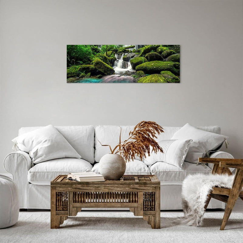 Panorama Bilder auf Leinwand Park Wasserfall Wasser Leinwandbild 90x30cm Wandbilder Dekoration Wohnz