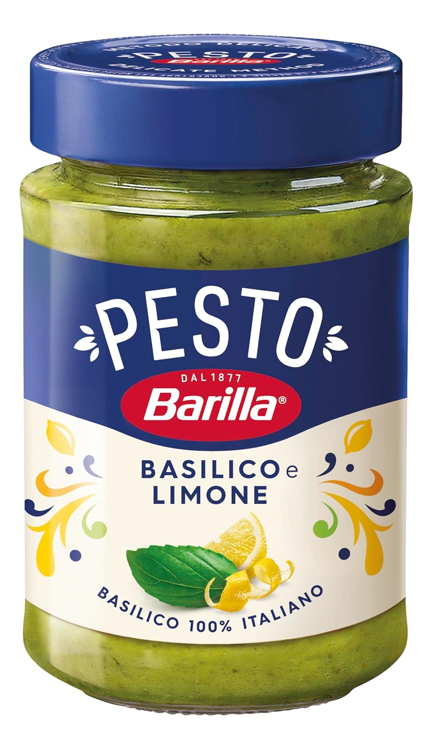 Barilla Pesto Basilico e Limone 12x190g | Glutenfreie Italienische Pasta-Sauce mit einer Note von Li