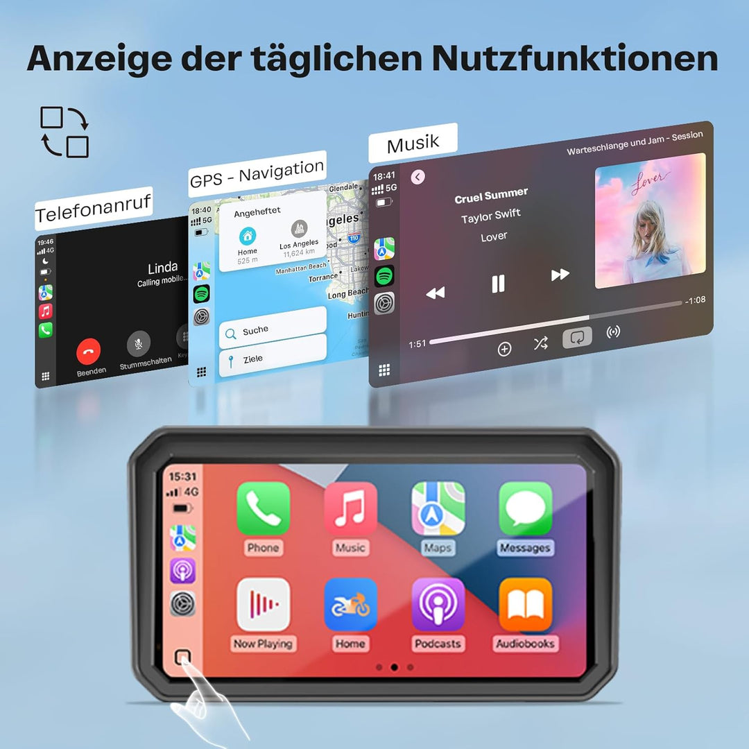 WonVon 6.25 Zoll Motorrad Carplay Display Motorrad Navigationsgeräte mit Motorrad Navi CarPlay & And