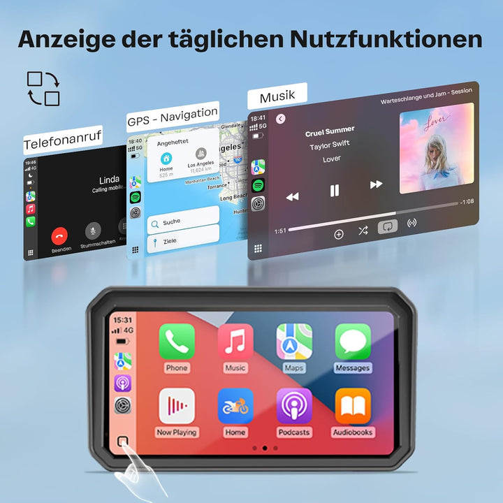 WonVon 6.25 Zoll Motorrad Carplay Display Motorrad Navigationsgeräte mit Motorrad Navi CarPlay & And