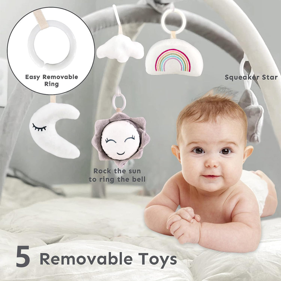 5-in-1 Baby Spieldecke,Krabbeldecke für Baby Spielmatte, Krabbelmatte mit Spielbogen 5 abnehmbarem B