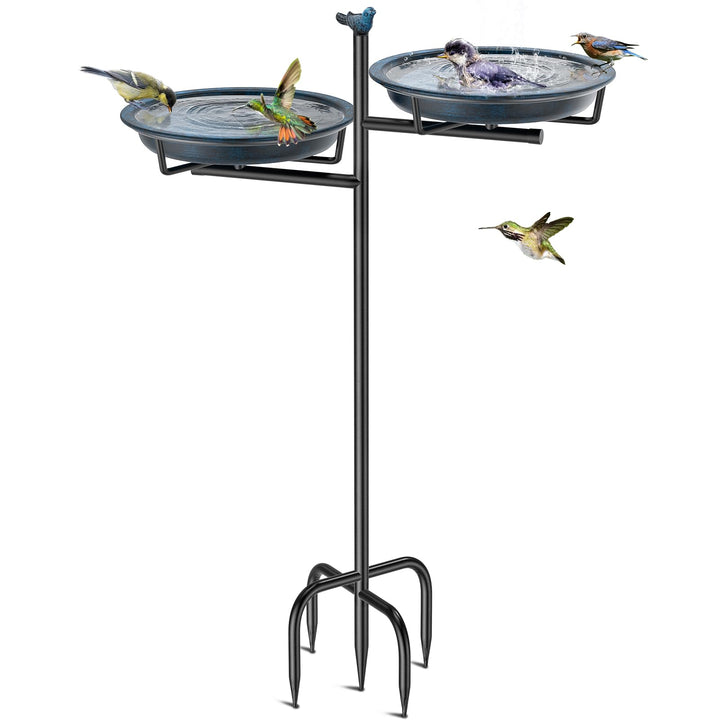 Vogeltränke Vogelbad Schale Stehend, 2-in-1 Vogelbad für Draussen Garten mit Doppelbecken für Wasser