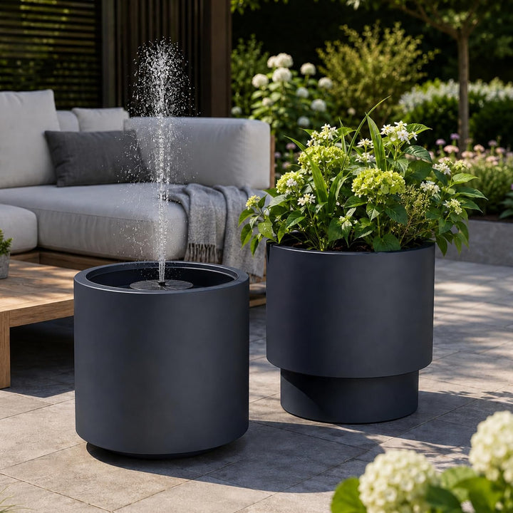 Solarbrunnen Set für draussen - Solar Springbrunnen mit Akku Ø 47x45 cm Schale anthrazit Anthrazit Ø